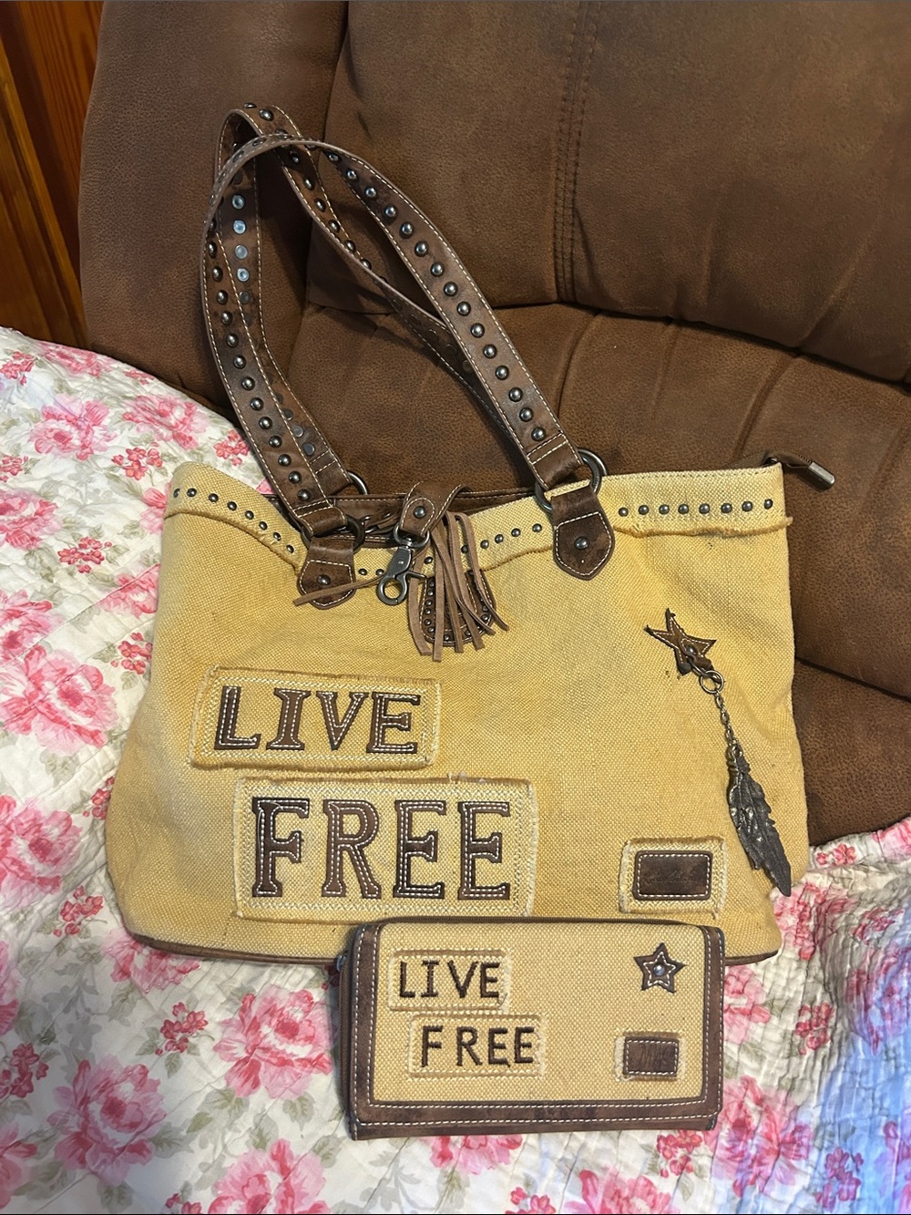 Montana West Live Free Canvas Conceal Carry Tote Bag with Matching Wallet